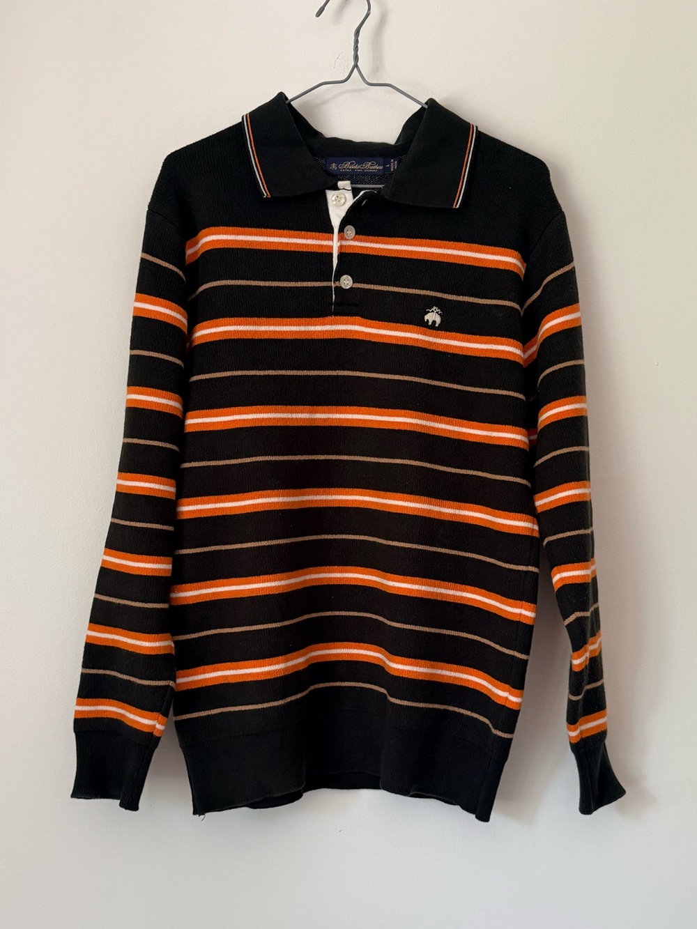 Brooks Brothers Collared Crewneck Sweater with Orange Stripes SZ.L